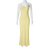 Solid Color Backless Sling Maxi Dress GFRT-060133TBL