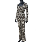 Square Neck Leopard Print Jumpsuit GFRT-060015JBL