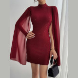 Hot Drill Patchwork Petal Sleeve Mini Dress GFRT-60001DBL