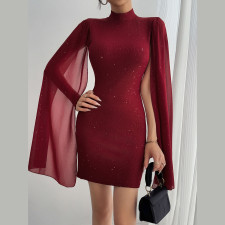 Hot Drill Patchwork Petal Sleeve Mini Dress GFRT-60001DBL