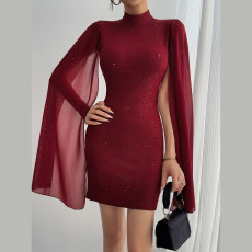 Hot Drill Patchwork Petal Sleeve Mini Dress GFRT-60001DBL