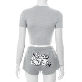 Letter Print Short Sleeve Shorts 2 Piece Set GDSF-D25ST154