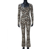 Square Neck Leopard Print Jumpsuit GFRT-060015JBL