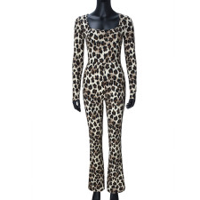 Square Neck Leopard Print Jumpsuit GFRT-060015JBL
