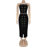 Sexy Solid Tub Top And Split Long Skirt 2 Piece Set BY-7321