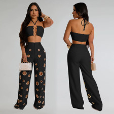 Sexy Halterneck Tops Hollow Out Pants 2 Piece Set BY-7313