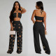Sexy Halterneck Tops Hollow Out Pants 2 Piece Set BY-7313