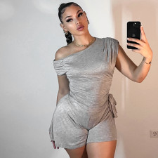 Solid Color Slash Shoulder Tie Up Short Suit GDSF-Q25RP143