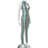 Python Printed Sleeveless Hollow Out Jumpsuit GDSF-D25JP134
