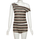 Slash Shoulder Stripe Two Piece Shorts Set XEF-K25S71121