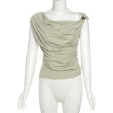 Solid Color Slash Neck Sleeveless Tops XEF-K25L69818