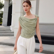 Solid Color Slash Neck Sleeveless Tops XEF-K25L69818