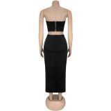 Sexy Solid Tub Top And Split Long Skirt 2 Piece Set BY-7321