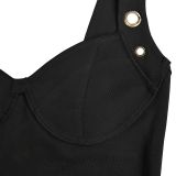 Slim Button Sleeveless Sexy Midi Dress BY-7322