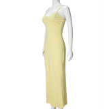 Solid Color Backless Sling Maxi Dress GFRT-060133TBL
