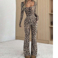 Square Neck Leopard Print Jumpsuit GFRT-060015JBL