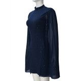 Hot Drill Patchwork Petal Sleeve Mini Dress GFRT-60001DBL