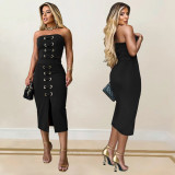 Sexy Solid Tub Top And Split Long Skirt 2 Piece Set BY-7321