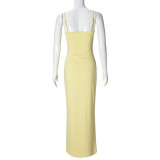 Solid Color Backless Sling Maxi Dress GFRT-060133TBL