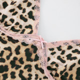 Leopard Print Lace Patchwork Two Piece Short Set GDSF-D25ST139