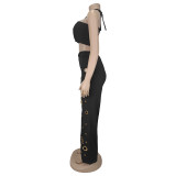 Sexy Halterneck Tops Hollow Out Pants 2 Piece Set BY-7313