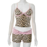 Leopard Print Lace Patchwork Two Piece Short Set GDSF-D25ST139