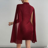 Hot Drill Patchwork Petal Sleeve Mini Dress GFRT-60001DBL