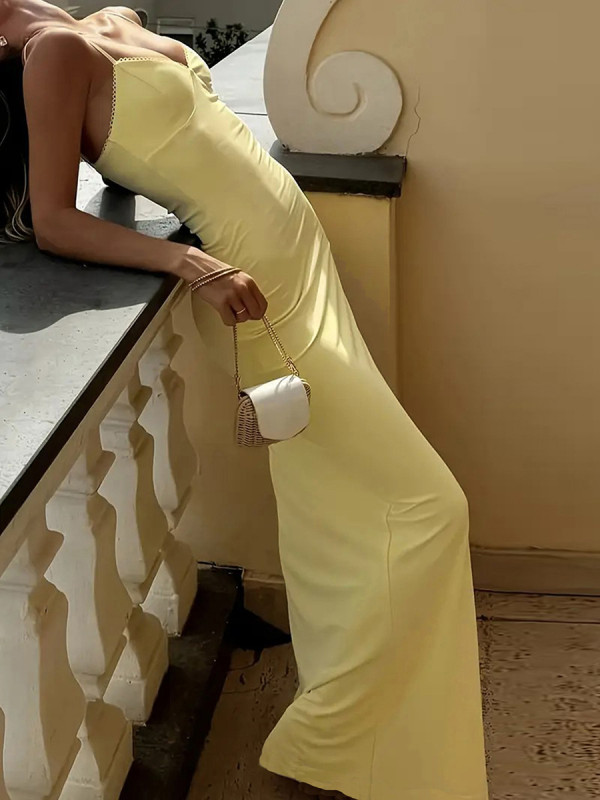 Solid Color Backless Sling Maxi Dress GFRT-060133TBL