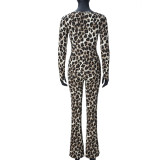 Square Neck Leopard Print Jumpsuit GFRT-060015JBL