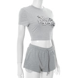 Letter Print Short Sleeve Shorts 2 Piece Set GDSF-D25ST154