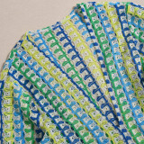 Colorful Weave Loose V-Neck Long Sleeve Maxi  Dress GFRT-32522DBY