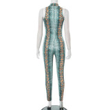 Python Printed Sleeveless Hollow Out Jumpsuit GDSF-D25JP134