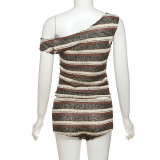 Slash Shoulder Stripe Two Piece Shorts Set XEF-K25S71121