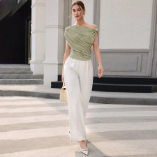 Solid Color Slash Neck Sleeveless Tops XEF-K25L69818