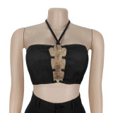 Sexy Halterneck Tops Hollow Out Pants 2 Piece Set BY-7313