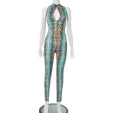 Python Printed Sleeveless Hollow Out Jumpsuit GDSF-D25JP134