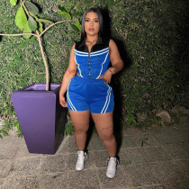 Plus Size Stripe Patchwork Contrast Color Sport Shorts Suit NY-3623