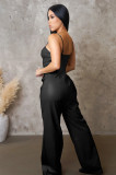 PU Leather Halter Sleeveless Wide Leg Jumpsuit OSM-4479