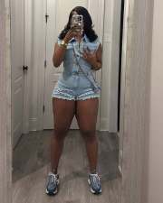 Sleeveless Lapel Neck Denim Romper MEM-88645