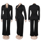 Plus Size Pearl Lapel Blazer Three Piece Pants Set NY-3613