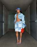 Vintage Washed Denim Long Sleeve Short Suit TR-1332