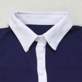 Plus Size Color Block Lapel Micro Flare Jumpsuit NY-11053