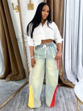 Contrast Color Gradient Straight Leg Denim Jeans SH-391370