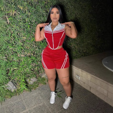 Plus Size Stripe Patchwork Contrast Color Sport Shorts Suit NY-3623