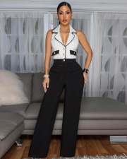 Sleeveless Patchwork Wide Leg Jumpsuit OSM-4480