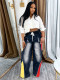 Contrast Color Gradient Straight Leg Denim Jeans SH-391370