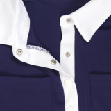 Plus Size Color Block Lapel Micro Flare Jumpsuit NY-11053