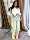 Contrast Color Gradient Straight Leg Denim Jeans SH-391370