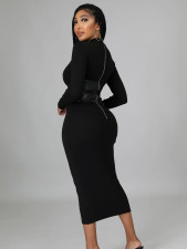 Long Sleeve Patchwork Slim Midi Dress YH-5356