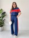 Stripe Patchwork Short Sleeve Top Two Piece Pants Set SH-391374